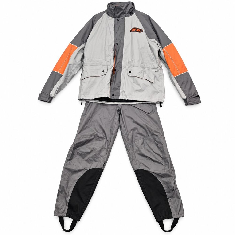 Harley-Davidson Reflective Rain Suit Size Mens Large Jacket & Pants Gray Orange